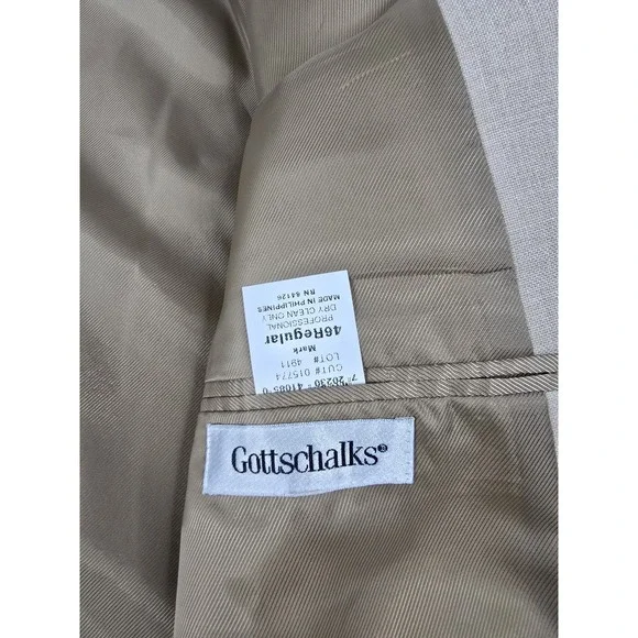 Bill Blass Sport Coat Mark Suit Blazer 46R Mens Beige Polyester Wool Gottschalks